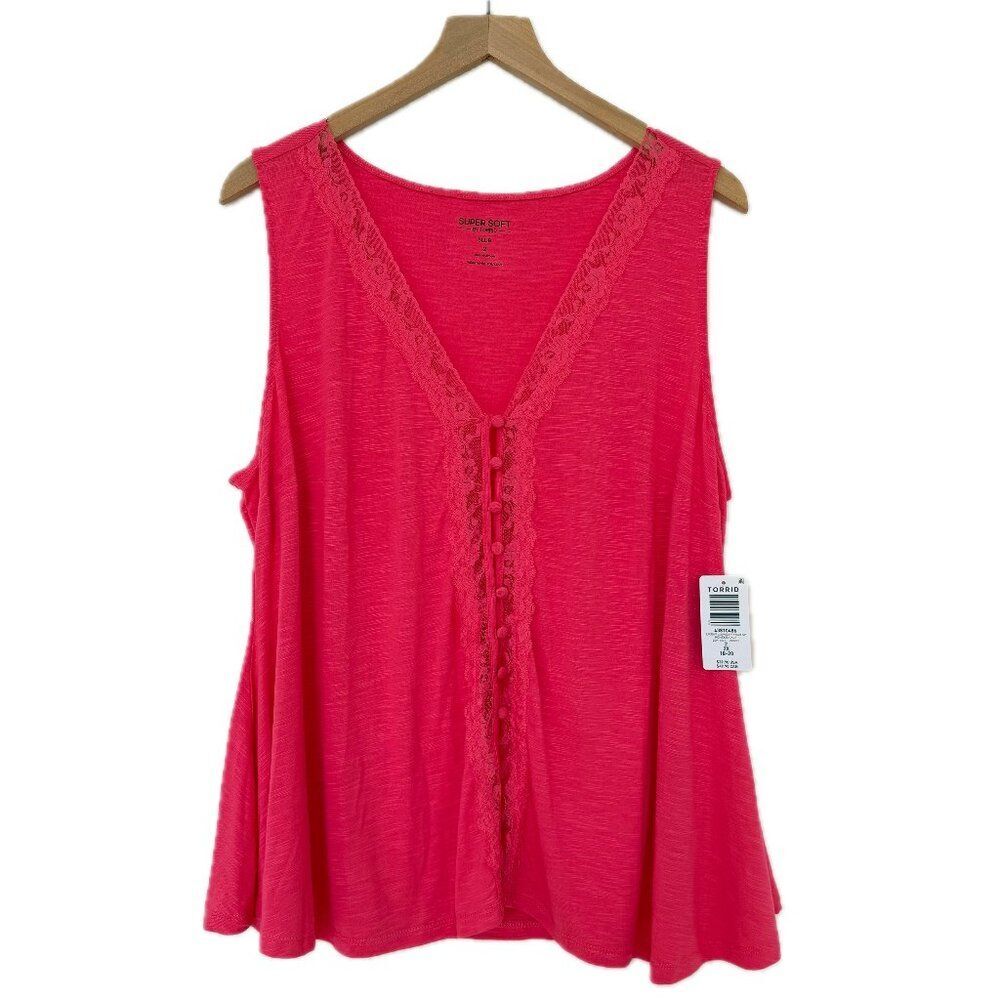 New Torrid Honeysuckle Pink Soft Slub V-Neck Fit n Flare Top - Size 2X